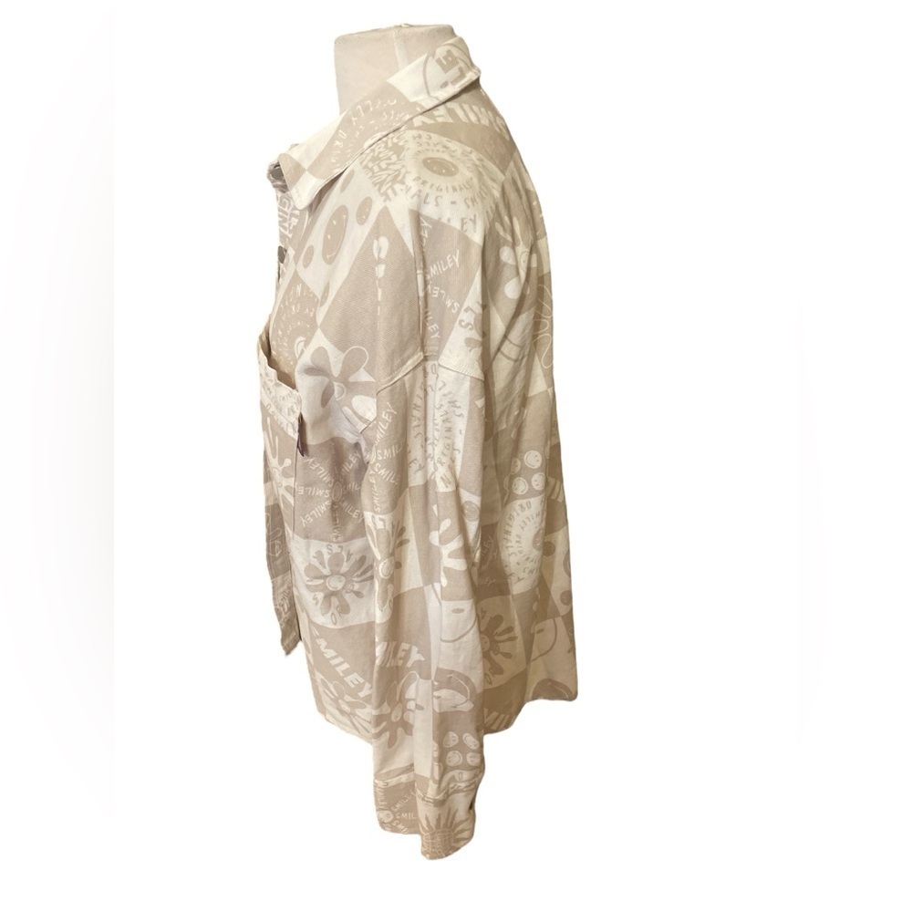 Smiley x H&M Jacket Graphic Relaxed Fit Streetwear Women's S Tan Beige Shacket - Picture 5 of 10